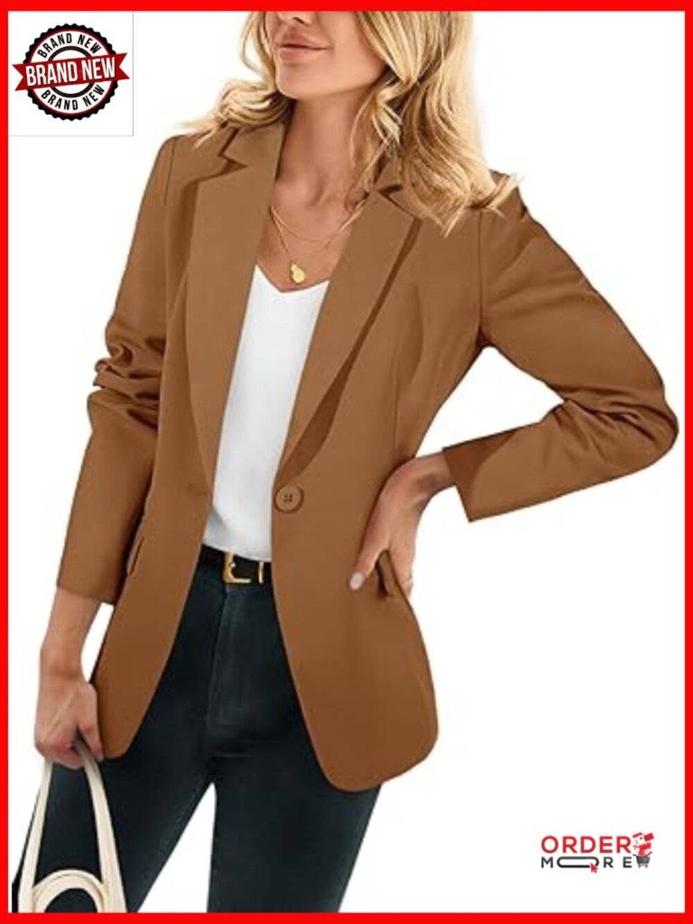 Casual Open Front Blazer with Pockets Long Sleeve Work Suit Jacket